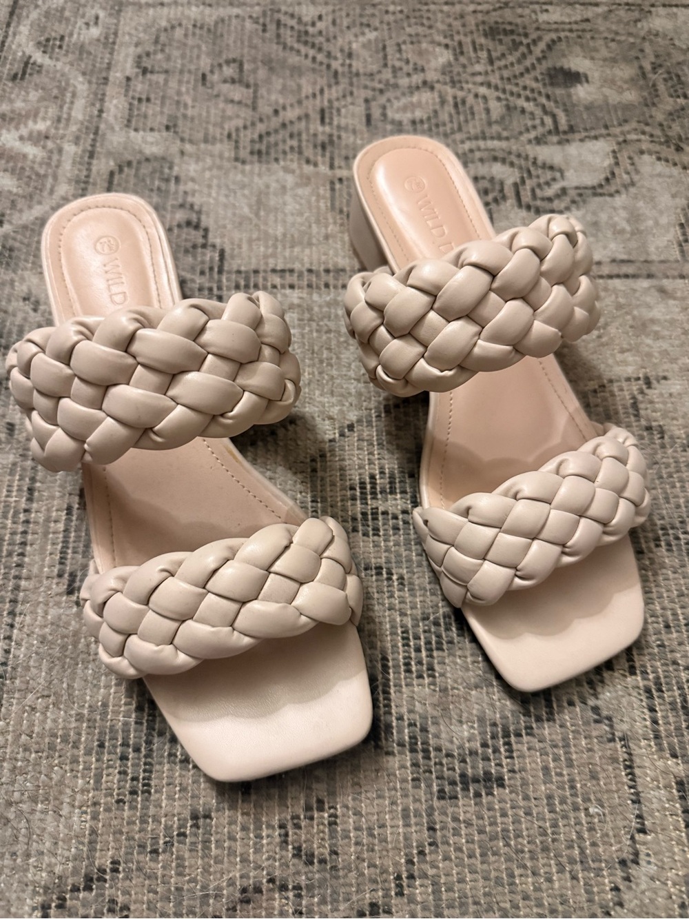 Wild Diva Braided Double-Strap Slide Heels in Light Beige